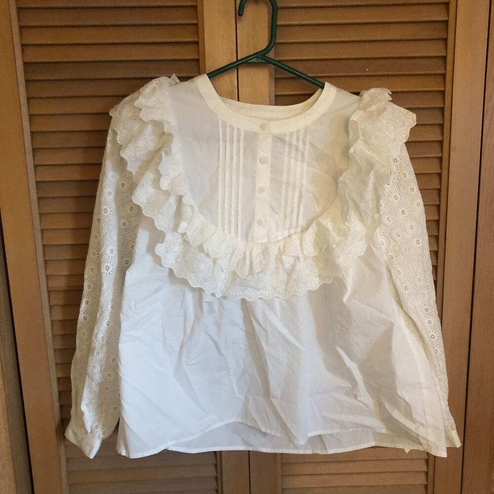 Meadows Poppy Shirt White NWT's US 0 White Lace Long Sleeve Cotton Top $180 NEW